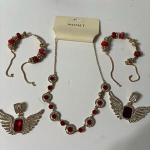 Monet Red and Gold Jewelry Set of 5 pieces mixed brand new necklace, bracelet